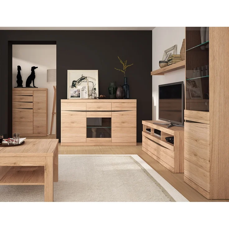 Highboard mit 3 Schubkästen SANFORD-129 in Eiche hell Nb, B/H/T: ca. 86/119,5/40 cm – Bild 4