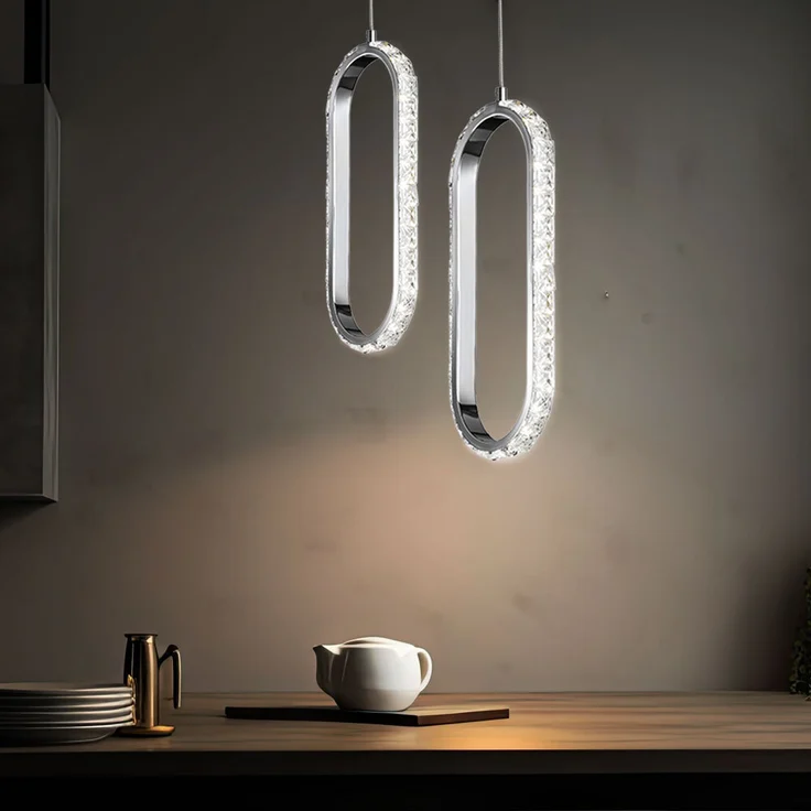 2er Set LED Hängeleuchte, Chrom, verstellbar, Dimmbar, H 150cm – Bild 4