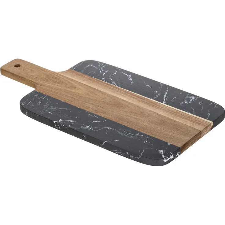 SCHÖNER WOHNEN-Kollektion Schneidebrett Atami, Akazienholz, Massivholz, (1-St), Küchenbrett mit Griff, massives Akazienholz und Marmor, Servierbrett