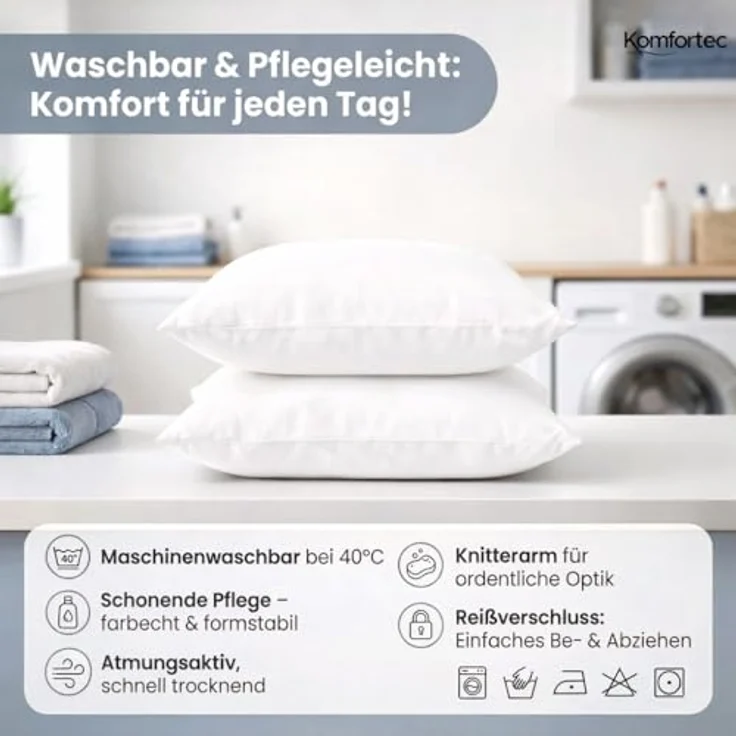 Komfortec Kissenbezug 80x80 cm 2er Set aus Gebürstet Mikrofaser mit Reißverschluss, Atmungskativ und Weich – Weiß – Bild 6