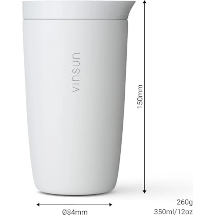 Vinsun Thermobecher Edelstahl Isolierbecher 350ml - Kaffeebecher to Go auslaufsicher, 2-tlg, Edelstahl, Doppelwandig, BPA frei, bruchfest, Einhandbedienung per Knopfdruck – Bild 5