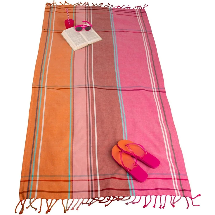 Strandtuch Hamamtuch Strandlaken Woodstock rot pink kariert 90x170 cm 7258R – Bild 2
