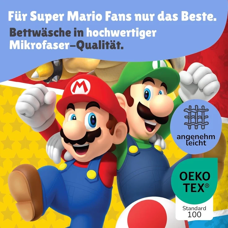 Nintendo Super Mario Bettwäsche für Jungen 135x200 + 80x80 cm Motiv Friends Luigi aus 100% Baumwolle – Bild 5