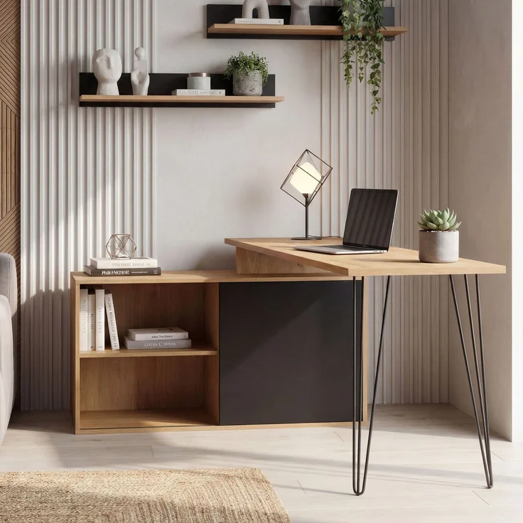 FINEBUY Schreibtisch FB116775 Eckschreibtisch Schreibtischkombination mit Schrank L Form (Moderner Eckschreibtisch im Industrie-Design), Viel Stauraum durch integriertes Sideboard – Bild 1