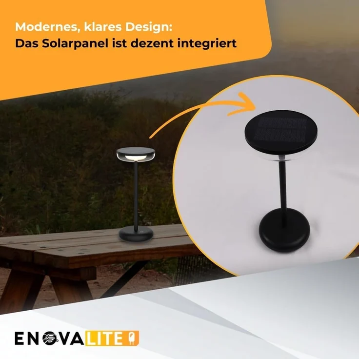 ENOVALITE LED-Akku-Tischleuchte, Solar- u. Netzbetrieb, dimmbar, 2700K – Bild 4