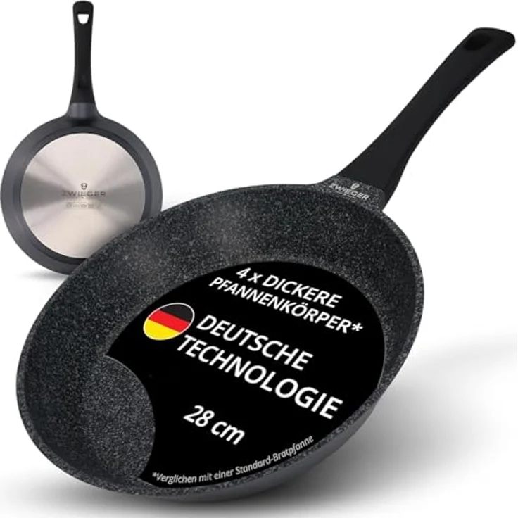ZWIEGER Hochwertige Bratpfanne 28 cm – beschichtete Pfanne 28 cm, Aluguss, vollflächiger Edelstahlboden, für alle Herdarten (inklusive Induktion) geeignet – Antihaft, PFOA- & PFOS-frei – Bild 2