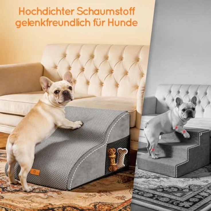 HEVOL Hundetreppe für Kleine Hunde – 2-Stufen Haustiertreppe mit Waschbarem Bezug, Abnehmbar und Tragbar, Inkl. Fusselrolle – Bild 4