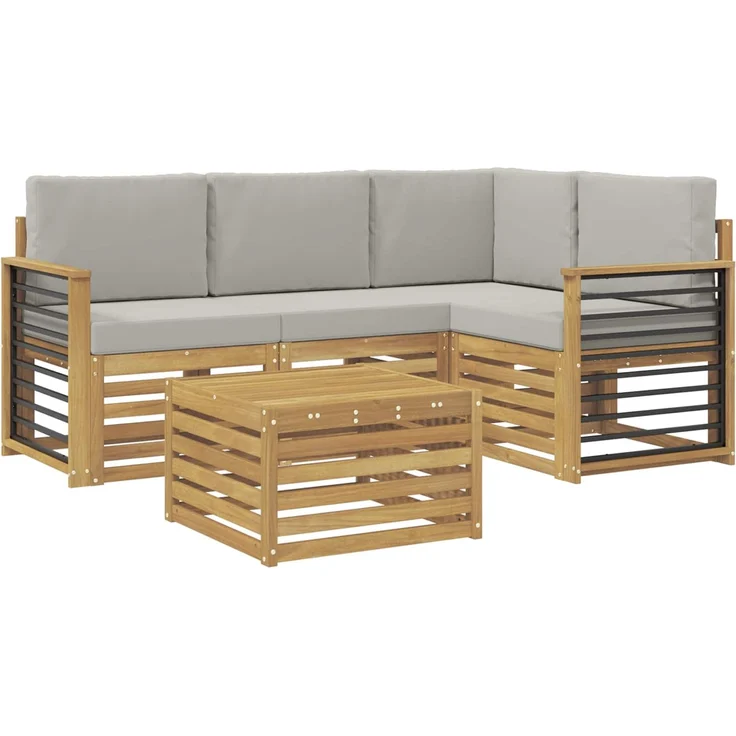 vidaXL Outdoor-Sofagarnitur 5 stk. 4-Sitzer Weiß und Hellgrau 3391806 – Bild 2