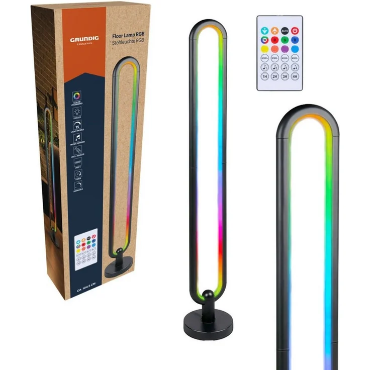 Grundig RGB Stehlampe 104,5 cm - LED Lampe mit Fernbedienung und Musikmodus - Standleuchte mit Timer bis zu 4 Stunden - Gaming Zubehör mit RGB und Weißlicht – Bild 1