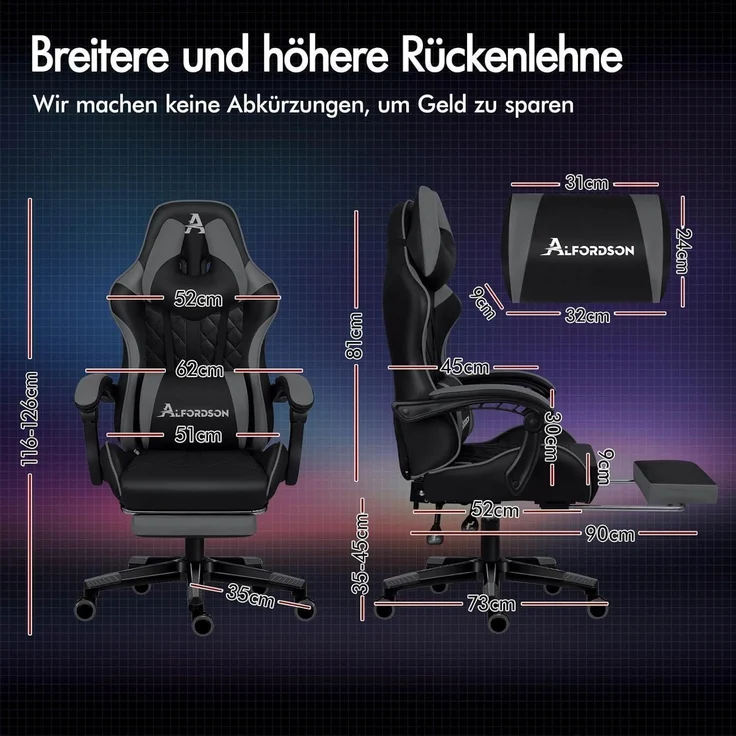 ALFORDSON Gaming-Bürostuhl mit – Bild 3