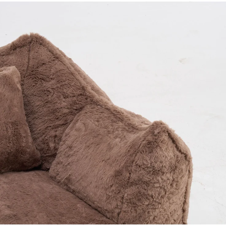 Sofa-Sitzsack in Khaki aus Kunstfell, vorgefüllt, ergonomische Rückenlehne, weiche Schaumstofffüllung,73*123*97 cm – Bild 6