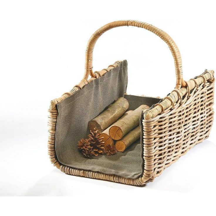 Kobolo Kaminholzkorb Holztrage Brennholzkorb Rattan grau mit dunklem Stoff, Feuerholzkorb – Bild 3