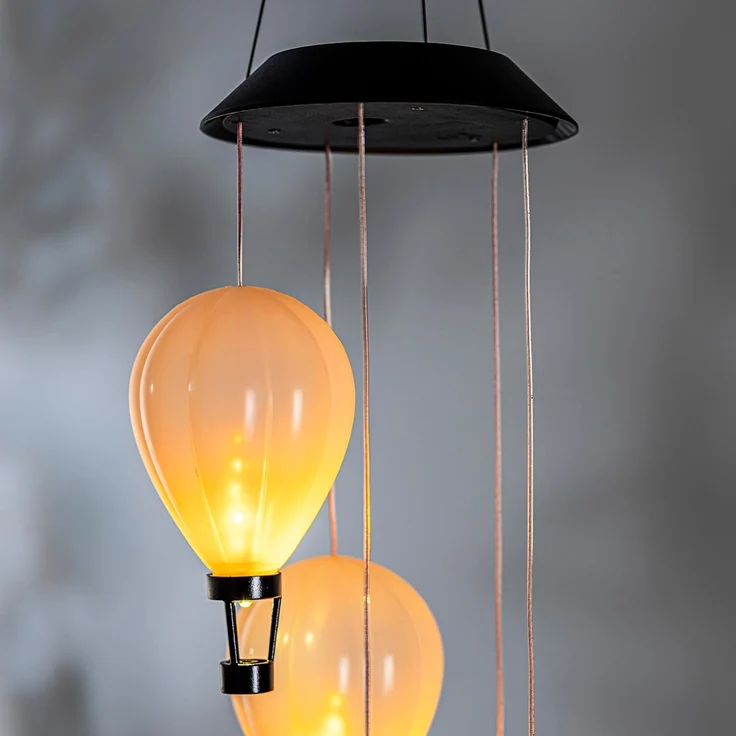 Spetebo LED Dekolicht Solar LED Windspiel mit 5 beleuchteten Heißluftballons - 82 cm, Solar betrieben, LED fest integriert, warm weiß, warm weiß mit Flammeneffekt – Bild 5