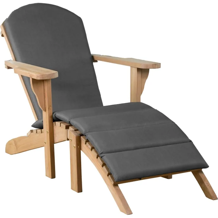 deVries Adirondack "WOODIE" aus Teakholz (Basic) Sessel und Hocker abnehmbar inkl. Polster uni grau