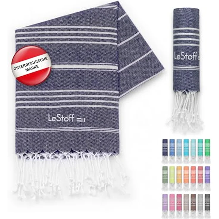 LeStoff Premium Hamamtuch 50 x 100 cm, 100% Bio-Baumwolle, leicht, saugstark, schnelltrocknend, nachhaltig - Navy – Bild 1