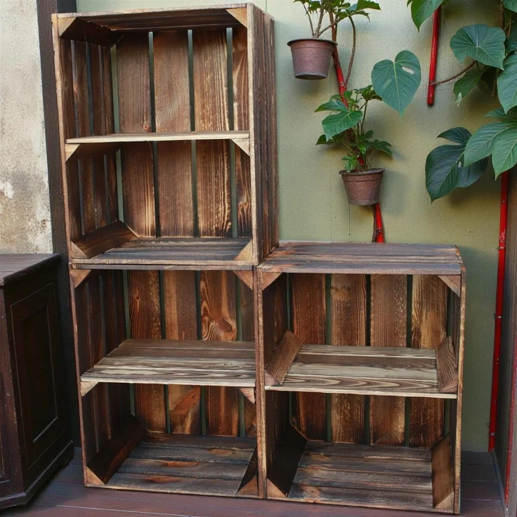 Holzkisten mit Regalfach Kurz 50 x 40 x 30cm Vintage Geflammt – Bild 3