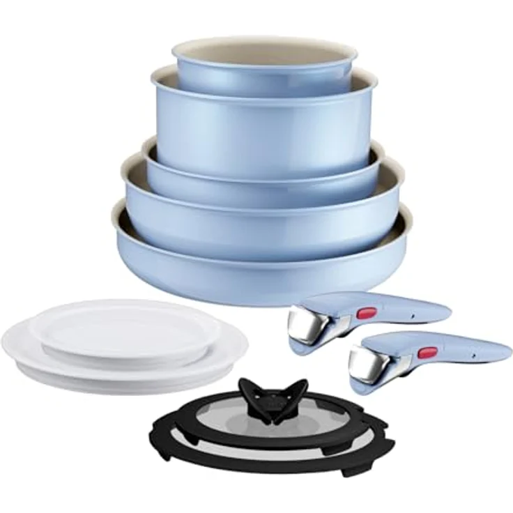 Tefal Ingenio Serenity Kochgeschirr-Set 11-teilig, Mineralia Antihaftversiegelung, platzsparend, stapelbar, für alle Herdarten, spülmaschinengeeignet, Calm Blue, L827SB04 – Bild 3