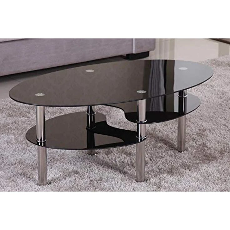 HOOZ Couchtisch HOOZ Couchtisch 98x55cm mit Ablage in schwarz Glas (Wohnzimmertisch, perfekt als Beistelltisch), Tischplatte Schwarz mit Ablage in Schwarz – Bild 2