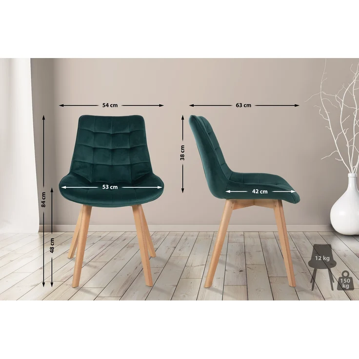 CLP 2er Set Esszimmerstühle Brook mit Samtbezug,grün – Bild 2