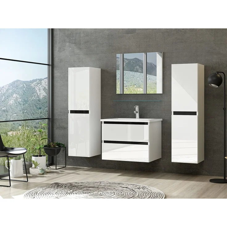 Homeline Badmöbel Set mit Schubladen Glas ablage (Dennis Weiss, 60 cm 2X Hochschrank) – Bild 1