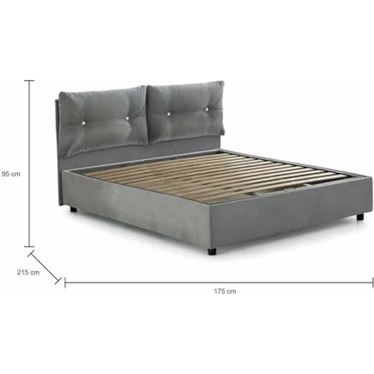 Talamo Italia - Fabiana Doppelbett, Bettkasten mit Stoffbezug, 100 % Made in Italy, Öffnung vorne, geeignet für Matratzen 160 x 200 cm, Grau – Bild 2