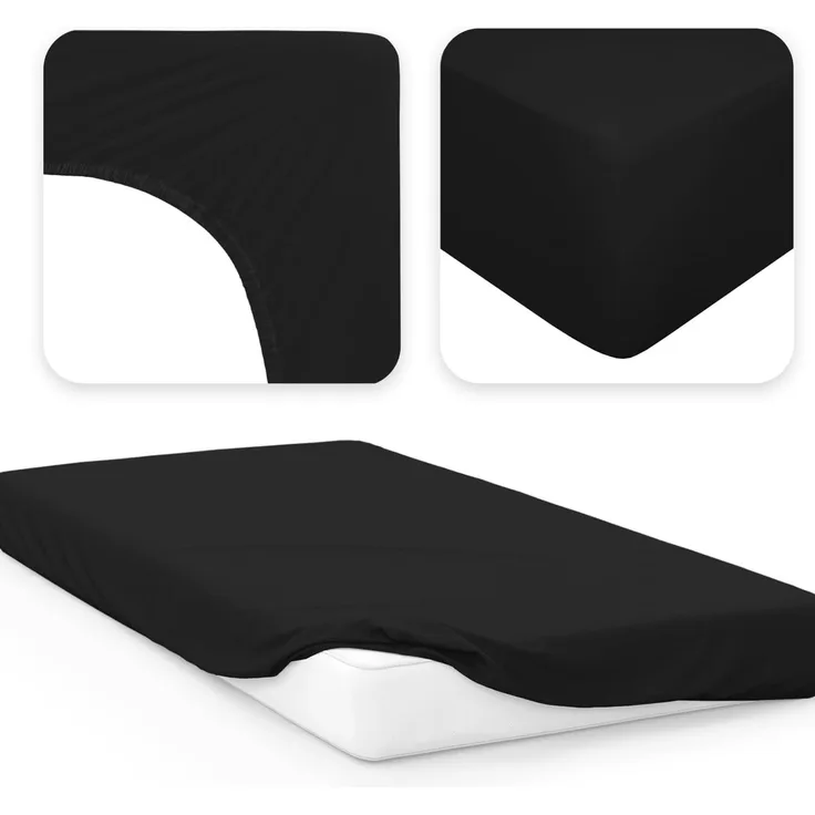 Jacobson Jersey Spannbettlaken Spannbetttuch Baumwolle Bettlaken (140x200-160x220 cm, Schwarz)