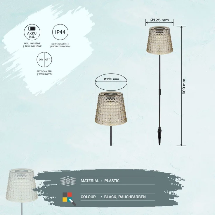 Solarleuchte 2er Set Garten Erdspieß Solarlampe LED Außenleuchte Solar Grau LED – Bild 7
