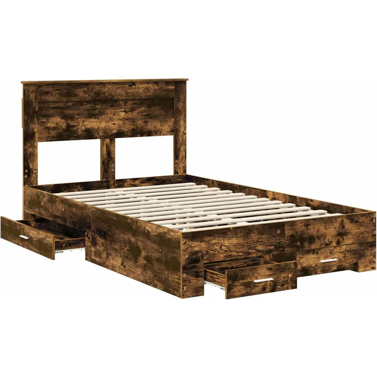 vidaXL Bettrahmen Geräucherte Eiche 135 x 190 cm Holzwerkstoff 3409999 – Bild 4