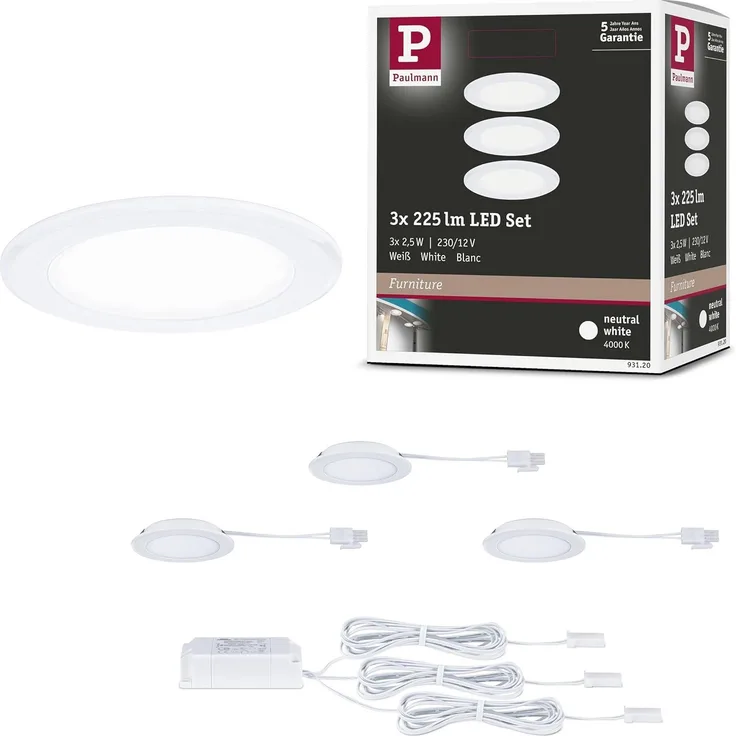 Paulmann 93120 LED Möbeleinbauleuchten 3er Set 4000K Weiß