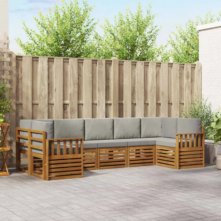 vidaXL Outdoor-Sofagarnitur 7 stk. 7-Sitzer Natur und Hellgrau 3375401 – Bild 1