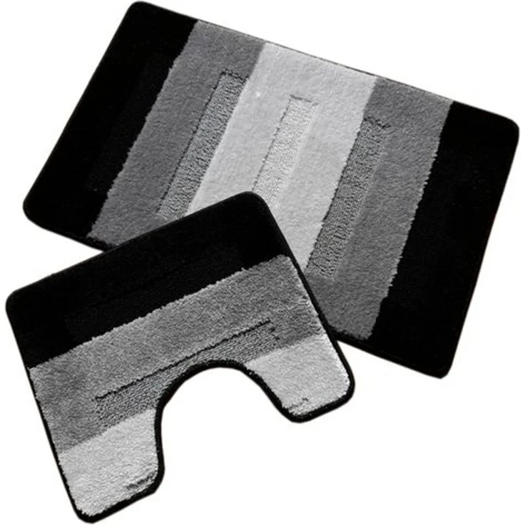 oKu-Tex Badematte Badgarnitur 2-teilig mit Ausschnitt, weich & rutschfest, fußbodenheizungsgeeignet, strapazierfähig, Polypropylen, WC-Vorleger Set mit Ausschnitt, weicher Flor, waschbar, flauschig – Bild 4