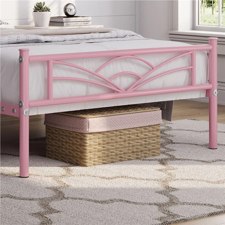Yaheetech Metallbett mit Lattenrost, Wolkenmuster, Hellrosa, 90x200 cm – Bild 5