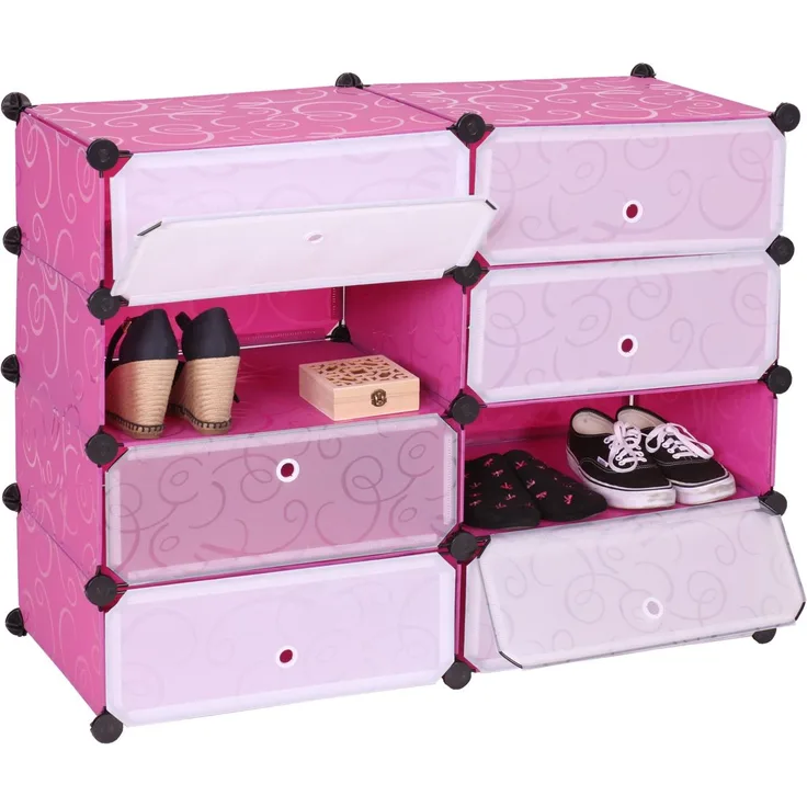 Schuhschrank HWC-B66, Schuhablage Schrank Steckregal Aufbewahrung, 8 Fächer 73x92x36cm ~ rosa