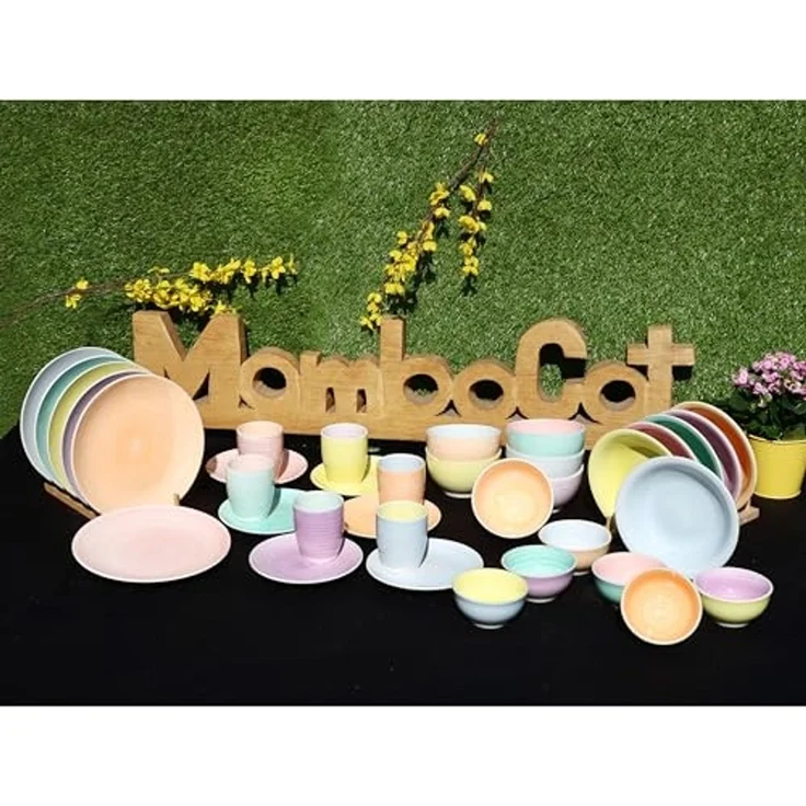MamboCat Teller-Set 18tlg Tellerset Pastello 6 Pers. Essteller Kuchenteller bunt Teller, Steingut – Bild 5