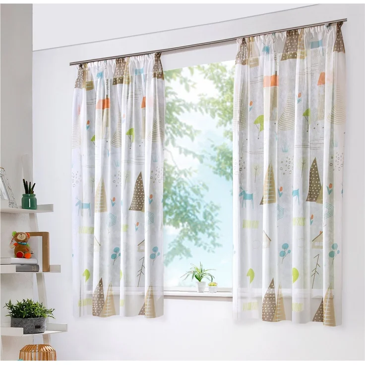 heimtexland Vorhang Skandi Dekoschal Gardine Kinderzimmer Natur Bunt (1 St), Kräuselband, halbtransparent, Polyester, Leinenoptik I Kinderzimmer I Vorhang I verschiedene Größen – Bild 5