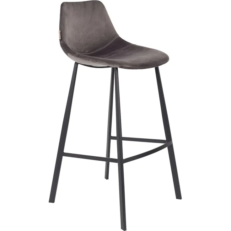Dutchbone Barhocker Franky im 2er-Set mit grauem Samtbezug und schwarzem Stahlgestell, Sitzhöhe 80 cm