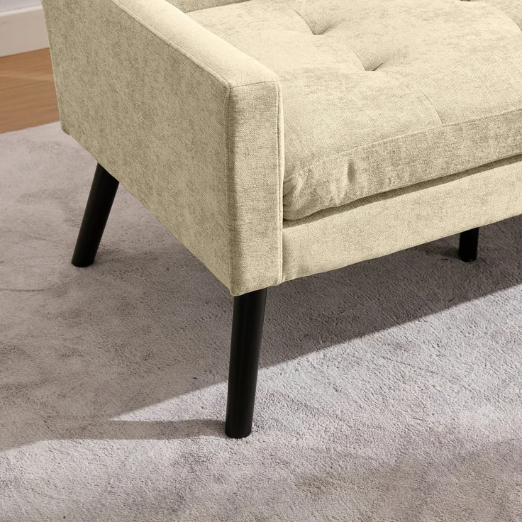 LVHOM 2-Sitzer Sofa aus Leinenstoff mit Knopfsteppung, Loveseat mit hochdichter Schaumstoffpolsterung und Massivholzbeinen, Stoffsofa für Wohnzimmer & Büro, bis 260kg, Beige – Bild 4