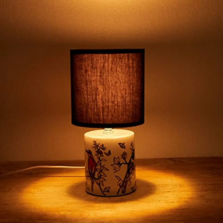 BRUBAKER 2er Set Nachttischlampen Asiatisches Vogel Design, Keramikfuß, 29,5 cm, Weiß Schwarz, E27 Fassung – Bild 3