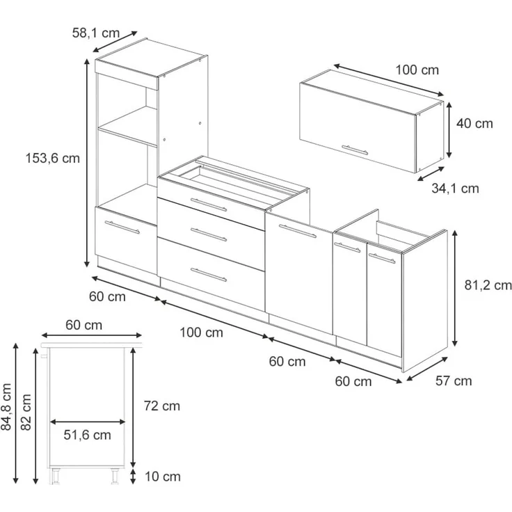 Küchenzeile Fame-Line Anthrazit Hochglanz/Goldkraft Eiche 280 cm, AP Anthrazit Vicco – Bild 2