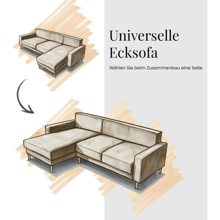 Ecksofa NEKSON L mit Schlaffunktion, L-förmiges Schlafsofa, DL-Mechanismus, mit Stauraum, Schlafsofa - Beige Velvet – Bild 15