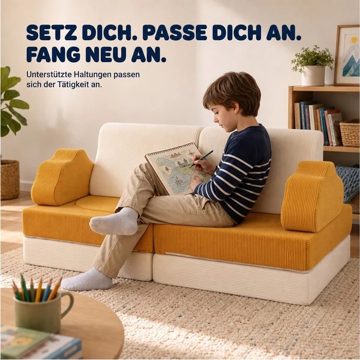 Jiexi Kindersofa Kindersofa Modular Spielsofa aus Cord Stoff Schaumstoff Couch – Bild 4