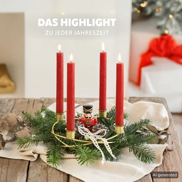 Kerzenhalter – Kranzform, für Stabkerzen / Tafelkerzen, Kerzenständer gold – Bild 2