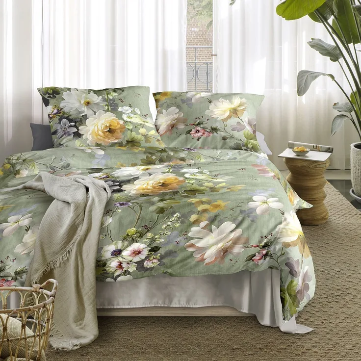 Irisette Flausch Cotton Bettwäsche Zobel 8596-30 Blüten grün 135x200