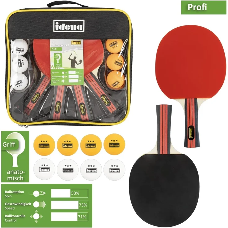 Idena 12-teiliges Tischtennis-Set mit 4 Tischtennisschlägern und 8 Bällen in Weiß und Orange in 3-Stern Qualität, verpackt in einer Tragetasche – Bild 6
