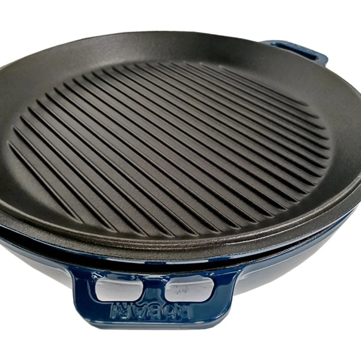 Kasan ROBARI Wok ASIA 12 Liter mit Grilldeckel aus Gusseisen emailliert blau – Bild 3