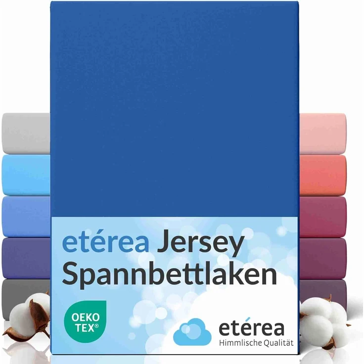 etérea Comfort Jersey Spannbettlaken Blau 180x200 cm - 200x200 cm – Bild 1