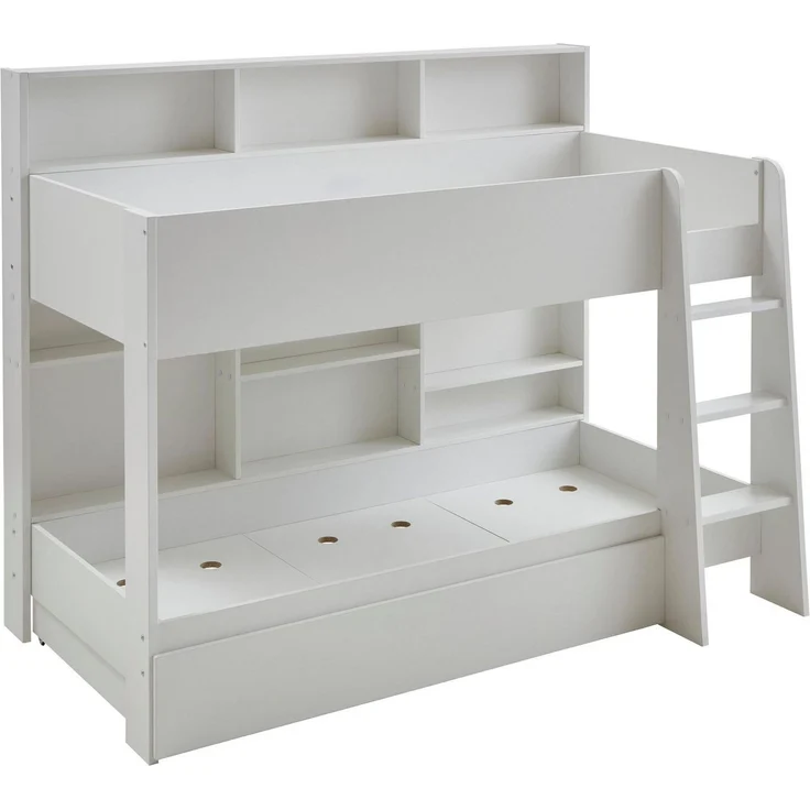 Relita Etagenbett Sely, viel Funktion auf kleinem Raum, 2 Liegeflächen, modernes Design (viele Regalfächer an der Bettrückseite, inkl. Schublade auf Rollen), viel Stauraum, pflegeleichte Melamin Oberfläche, 3 Farben zur Wahl – Bild 3