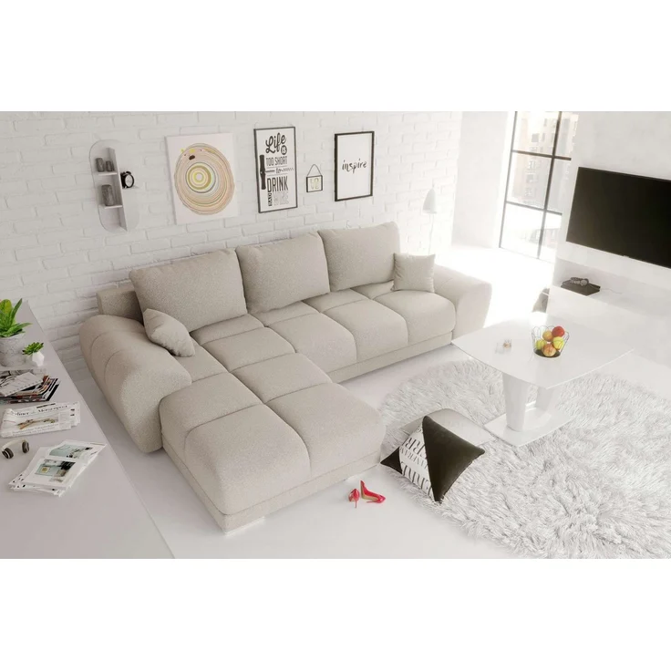 99rooms Antalya Ecksofa Strukturstoff NEVE Beige mit Schlaffunktion – Bild 2