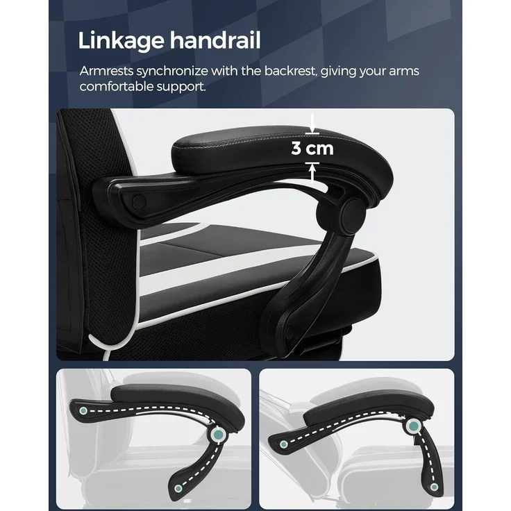 Songmics Bürostuhl, ausziehbare Fußstütze, Kopfkissen, Lendenkissen, höhenverstellbar, ergonomisch, neigbare Rückenlehne, bis 150 kg belastbar, tintenschwarz-wolkenweiß – Bild 8