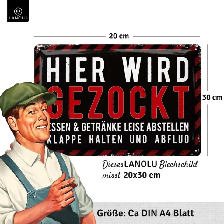 LANOLU Blechschild Hier wird gezockt rot - 20x30cm – Metall – 20143 – Bild 4